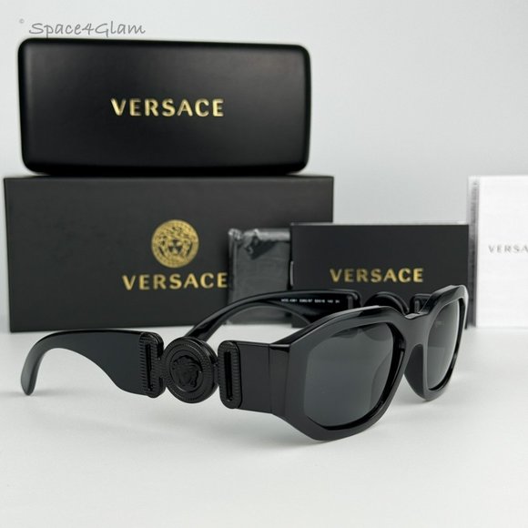 Versace Women Sunglasses Black Grey Rectangle VE4361 Medusa Biggie 536087 NEW main image 4